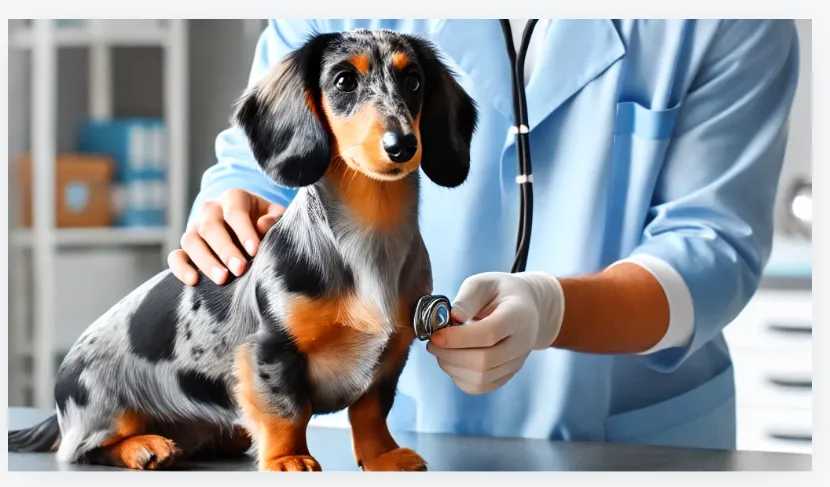 Cute Blue Double Dachsund Getting vet Check